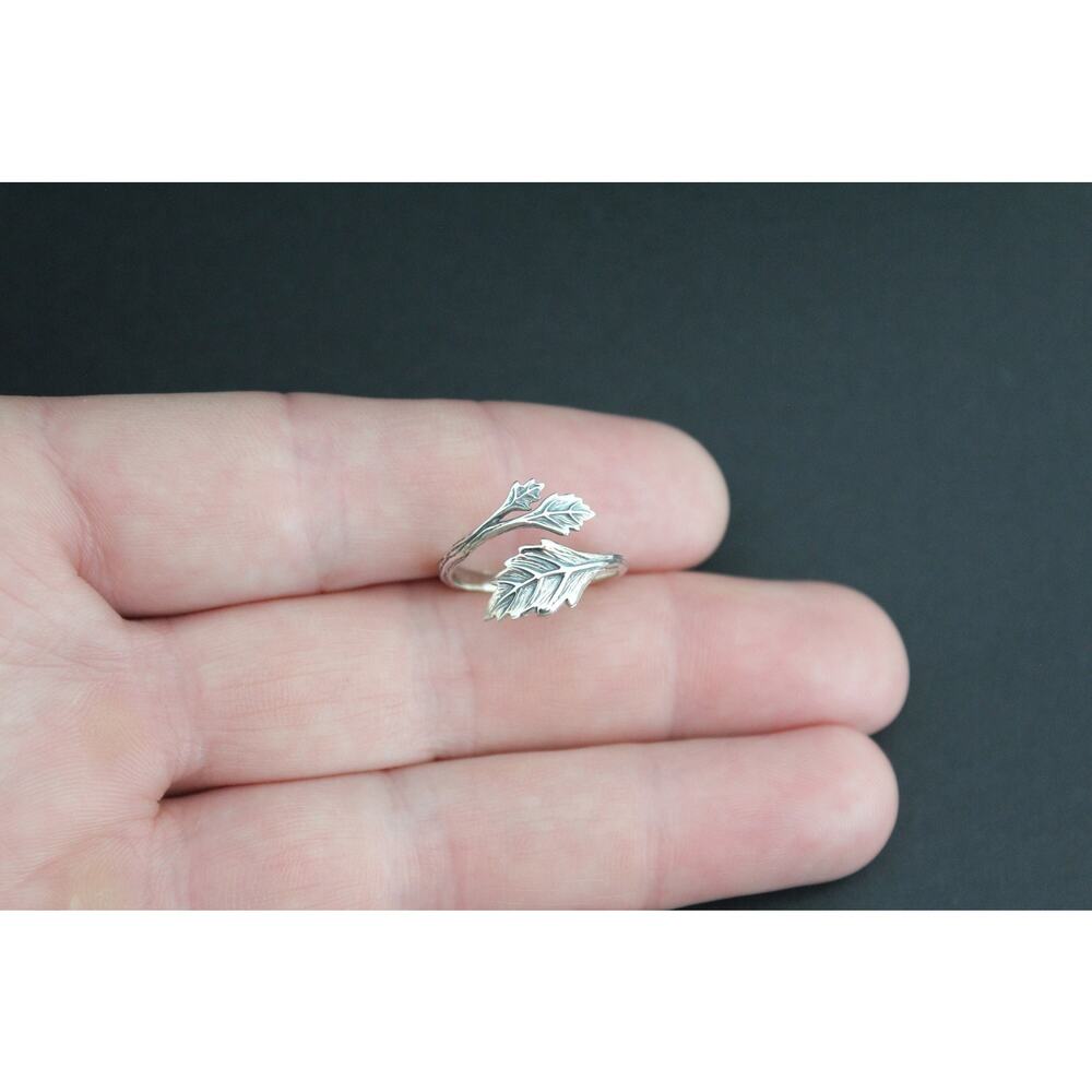 Sterling Silver Adjustable Leaf Ring, Silver Adju… - image 1